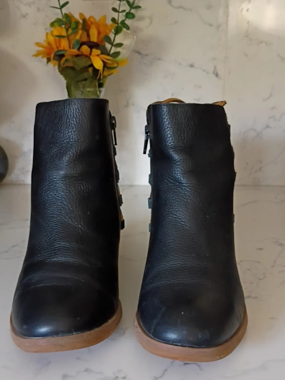 KORKS Black Leather Lace-Back Ankle Boots